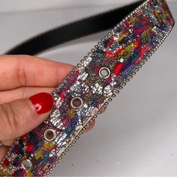 Vintage Elite California Glittery Multicolored 90s Belt Size Small Silver Buckle - Picture 10 of 10
